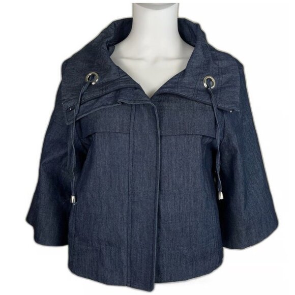 Sandro Sportswear Denim Jacket Sz L Petite Blazer Casual Travel Designer Top - Picture 1 of 7